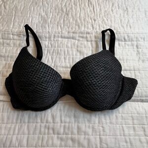 Victorias Secret Uplift Semi Demi Bra Gray Black Fishnet